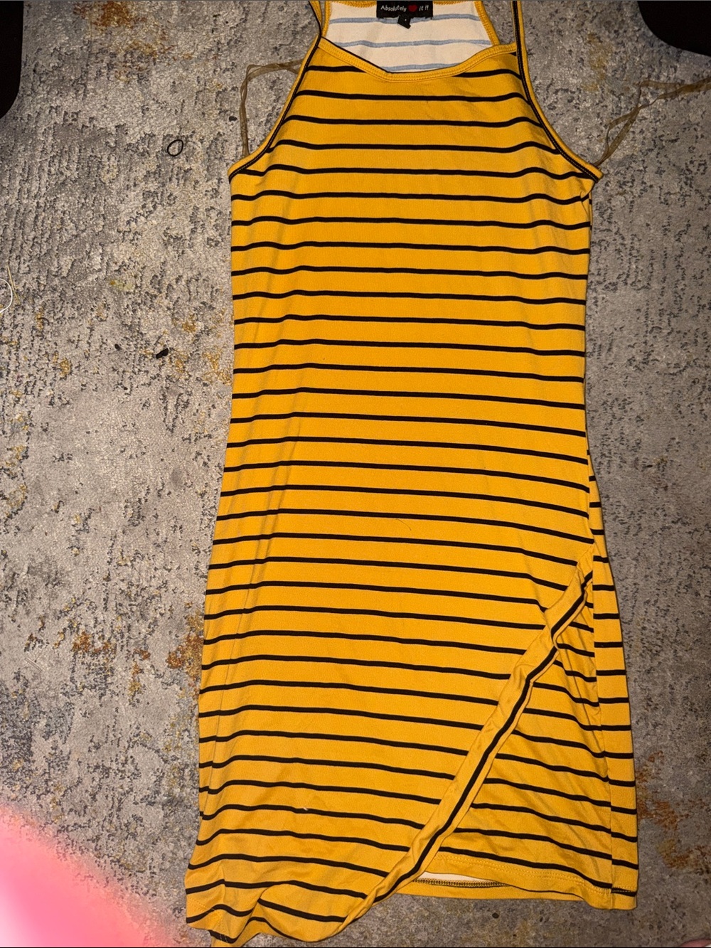 Yellow and Black Striped Midi Tank Dress with Side Twist Detail